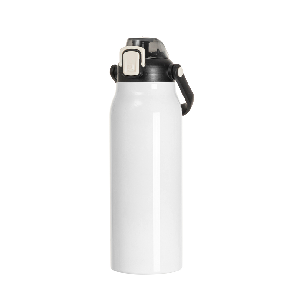 57oz/1700ml Stainless Steel Travel Bottle with Flip Lock Handle Cap &amp; Press-In Straw (White)
