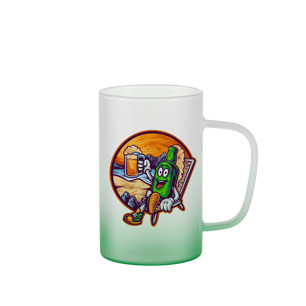 18oz/540ml Glass Mug with Handle (Frosted, Gradient Green)