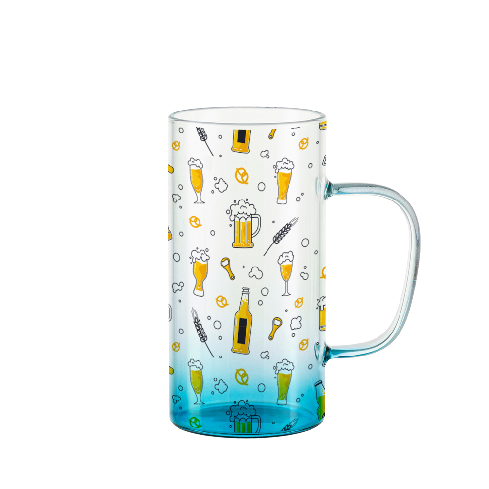 22oz/650m Glass Mug with Handle (Clear, Gradient Blue)