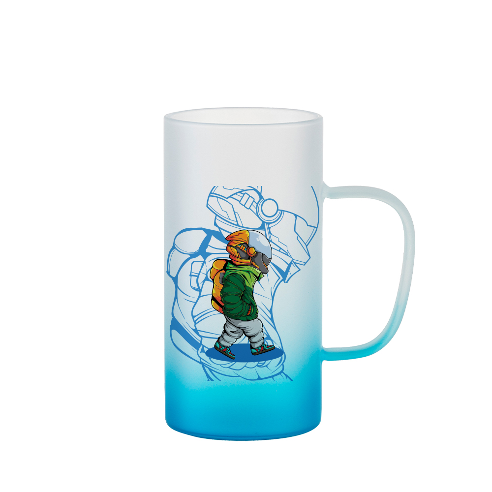 22oz/650m Glass Mug with Handle (Frosted, Gradient Blue)