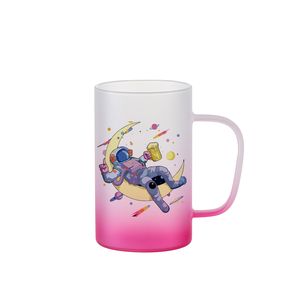 18oz/540ml Glass Mug with Handle (Frosted, Gradient Pink)