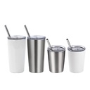 8oz/240ml Stainless Steel Tumbler with Slide lid and Metal Straw (White)