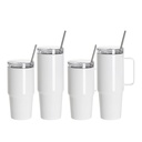 30OZ/900ml Stainless Steel Travel Tumblers With Metal Straw And Screw Top (White)