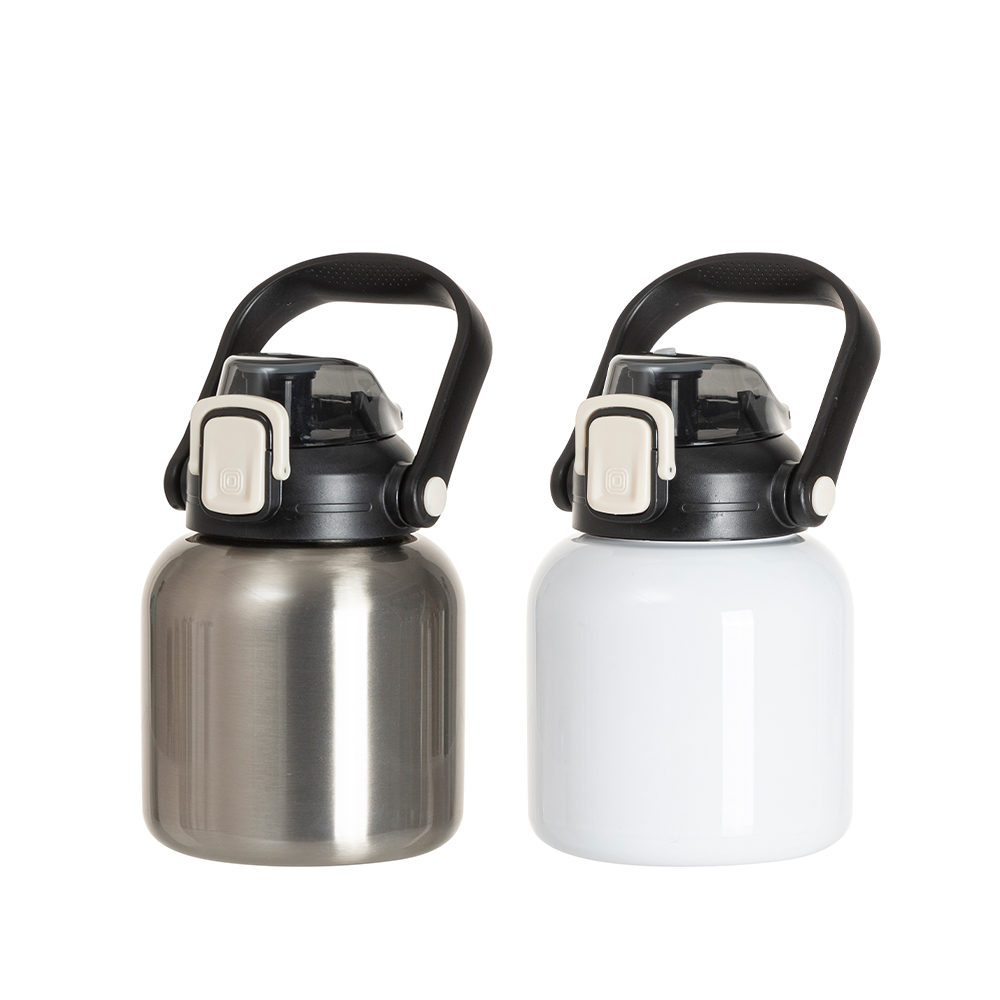 27oz/800ml Stainless Steel Travel Bottle with Flip Lock Handle Cap &amp; Press-In Straw (Silver)

