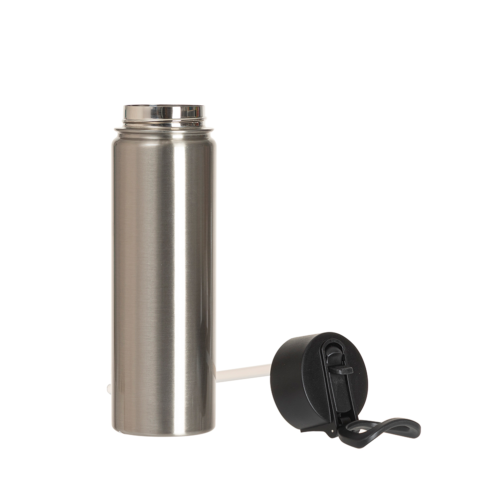 30oz/900ml Stainless Steel Water Bottle with Wide Mouth Handle Cap &amp; Straw (Silver)