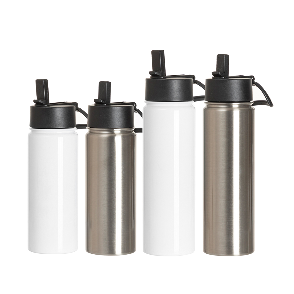 30oz/900ml Stainless Steel Water Bottle with Wide Mouth Handle Cap &amp; Straw (Silver)