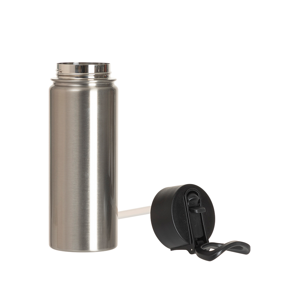 27oz/800ml Stainless Steel Water Bottle with Wide Mouth Handle Cap &amp; Straw (Silver)