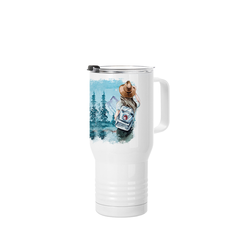 22oz/650ml Stainless Steel Tumbler with Handle w/ Ringneck Grip (Sublimation &amp; Powder coated White)