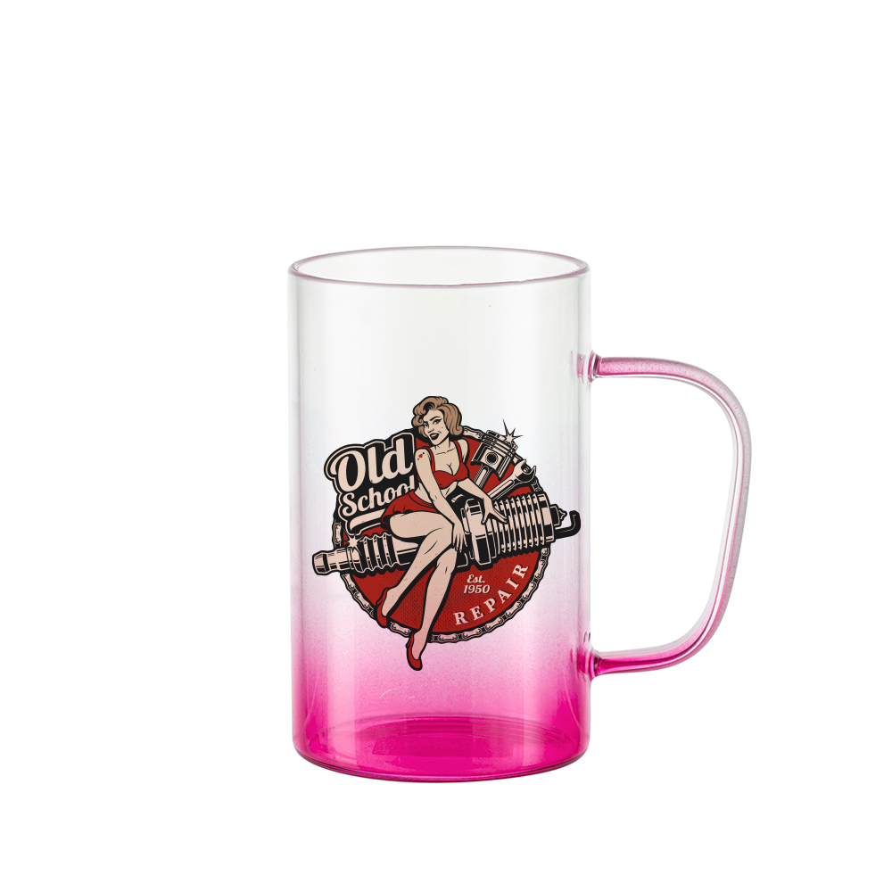 18oz/540ml Glass Mug with Handle (Clear, Gradient Pink)