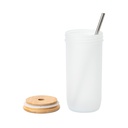 22oz/650ml Glass Tumbler with Bamboo Lid &amp; Metal Straw (Frosted White)