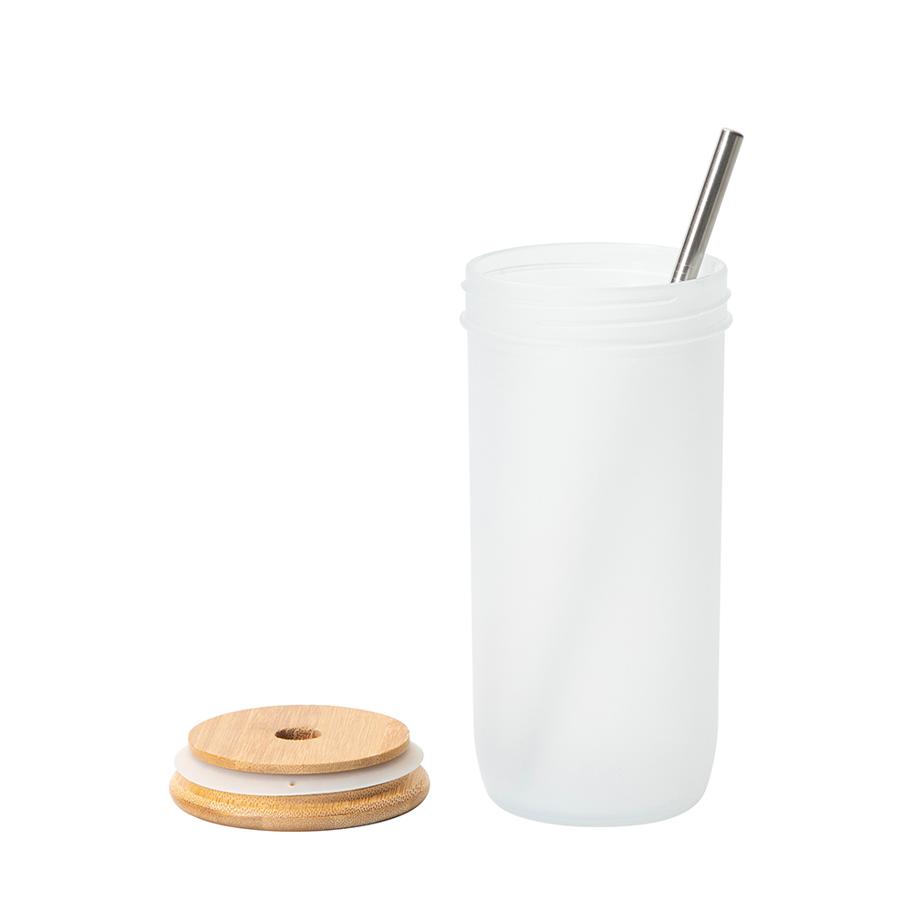 24oz/720ml Glass Tumbler with Bamboo Lid &amp; Metal Straw (Frosted White)