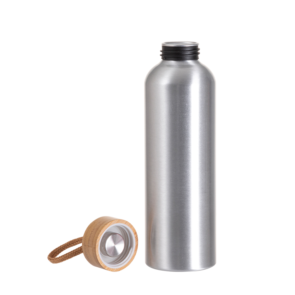 20oz/600ml Aluminum Water Bottle with Bamboo Lid (Silver)
