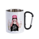 300ml White Stainless Steel Mug Double Wall with Black Carabiner Handle