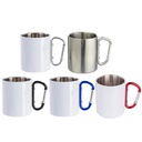 300ml White Stainless Steel Mug Double Wall with Black Carabiner Handle