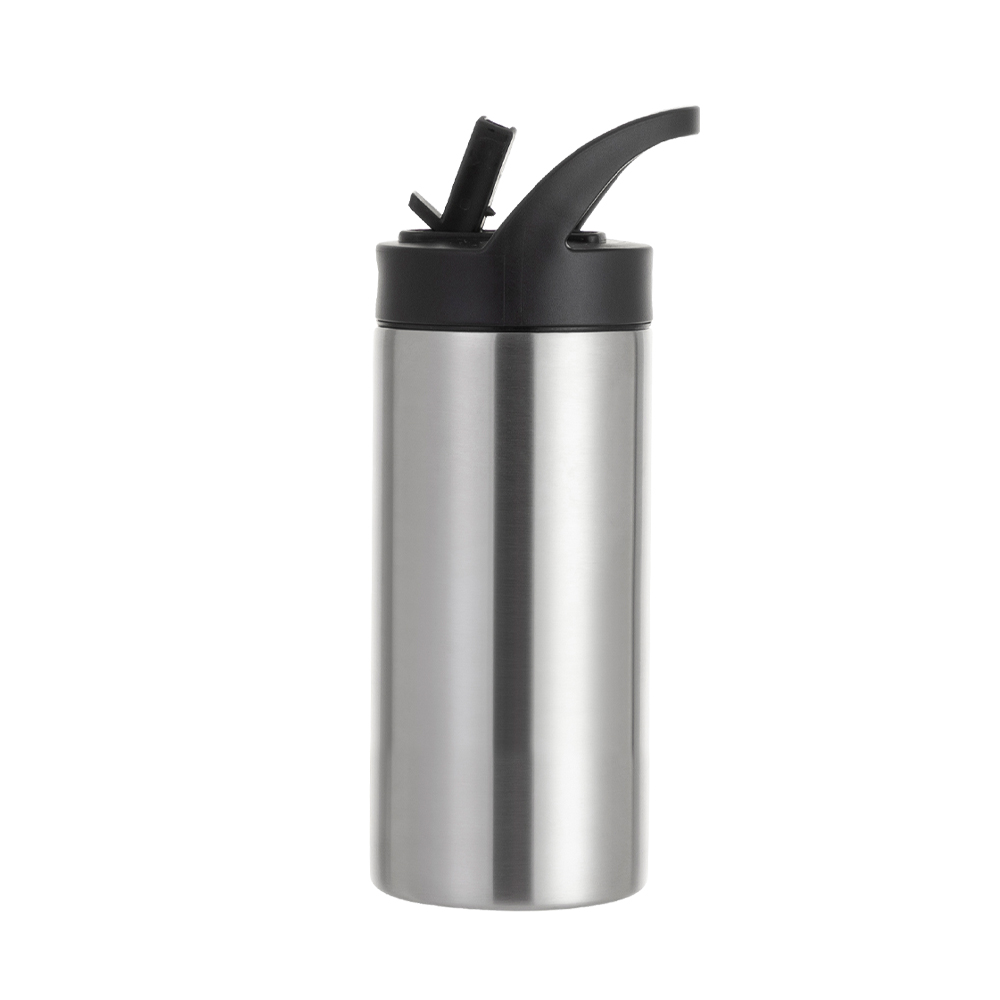 16OZ/480ml Stainless Steel Skinny Tumbler with Black Portable Straw Lid(Silver)