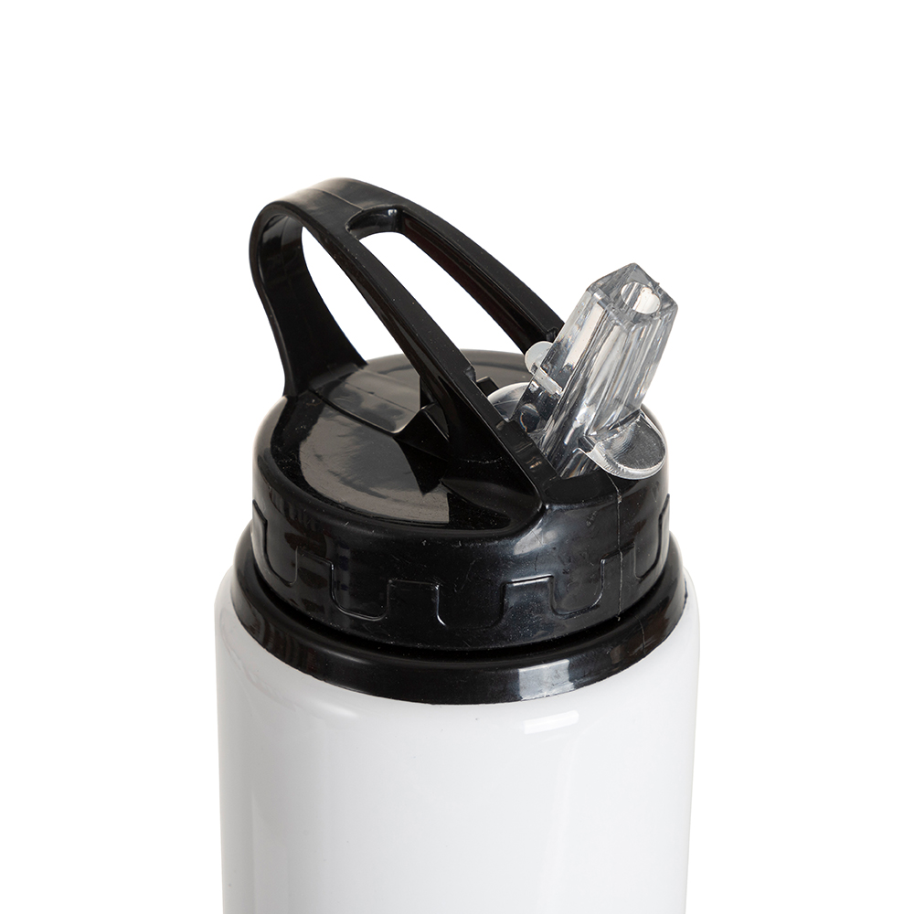 20oz/600ml White Aluminium Bottle w/ Black Straw Lid