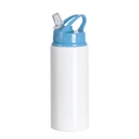 20oz/600ml White Aluminium Bottle w/ Light Blue Straw Lid