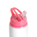 20oz/600ml White Aluminium Bottle w/ Pink Straw Lid