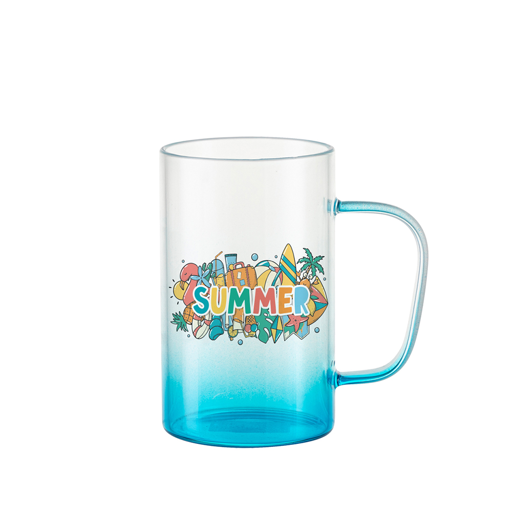 18oz/540ml Glass Mug with Handle (Clear, Gradient Blue)