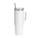 36OZ/1080ml Stainless Steel Travel Tumbler With Handle, Metal Straw And Screw Top (White)