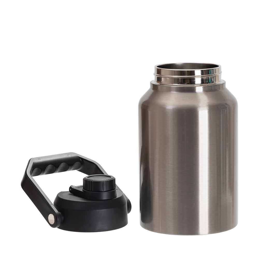 64oz/2000ml Stainless Steel Tumbler w/ Black Portable Lid(Silver)