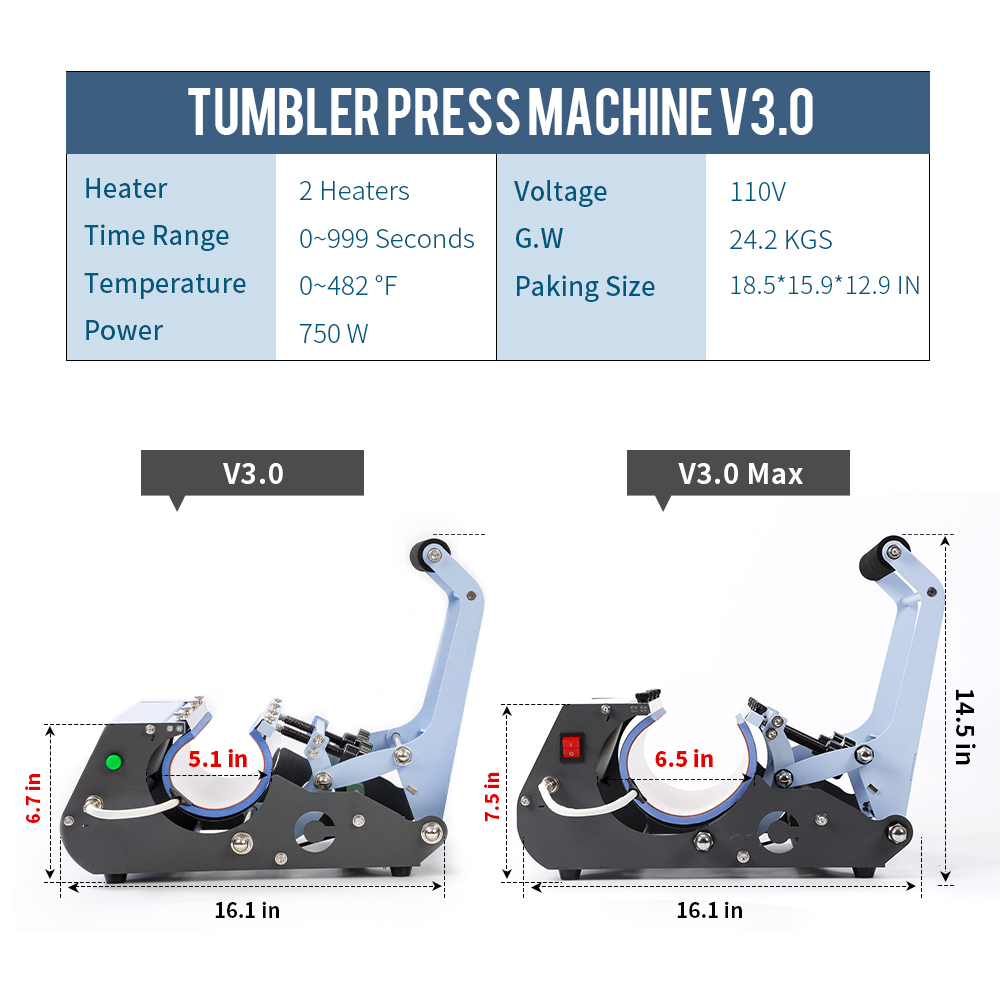 2 in 1 Tumbler Press V3.0 Max (30oz+40oz, Light Blue)