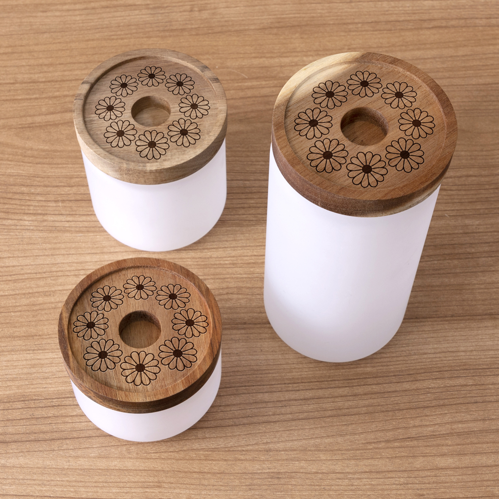 250ml Glass Storage Jar with Acacia Wood Lid (Frosted White)