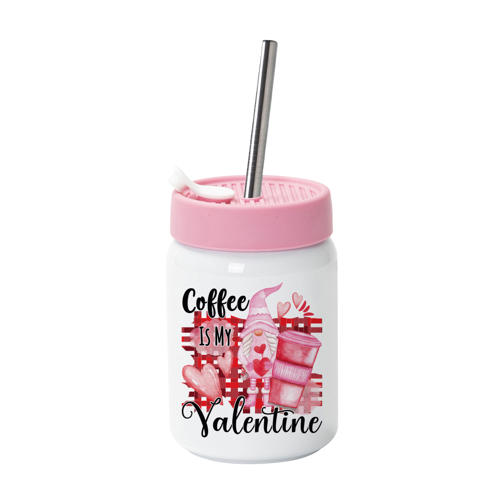 16OZ/480ml Stainless Steel Mason Tumbler with Straw (Silicon lid-Pink)