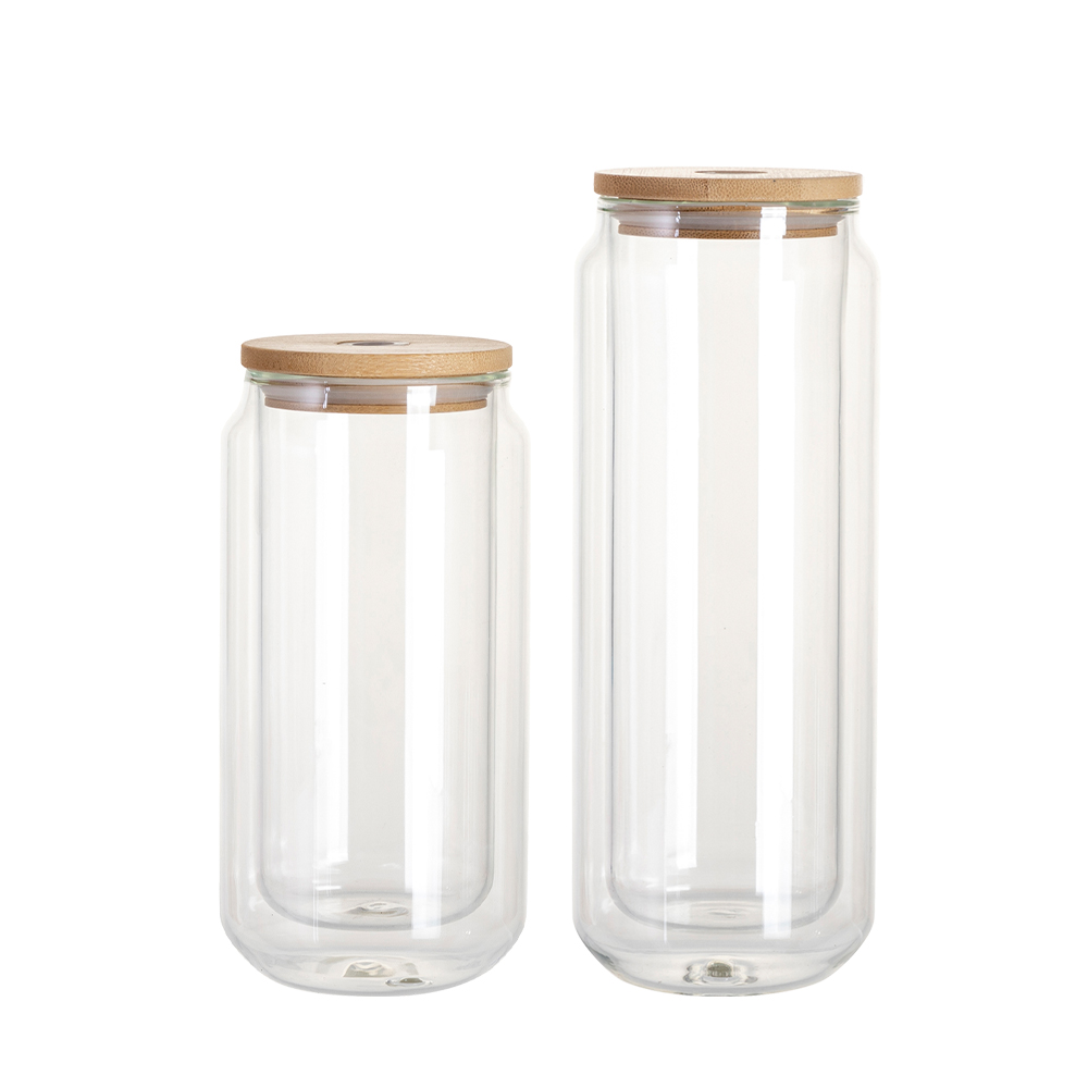 15oz/450ml Clear Can Glass Mug with Bamboo Lid