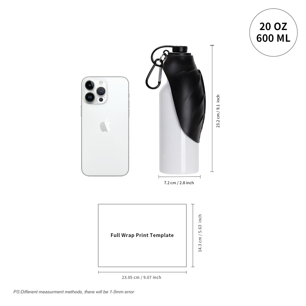 20oz/600ml White Stainless Steel with Black Portable Pet Water Bottle Dispenser