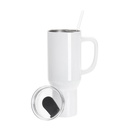 40oz/1200ml White Stainless Steel  Tumbler with White Plastic Handle, Plastic Straw &amp; Swivel Lid