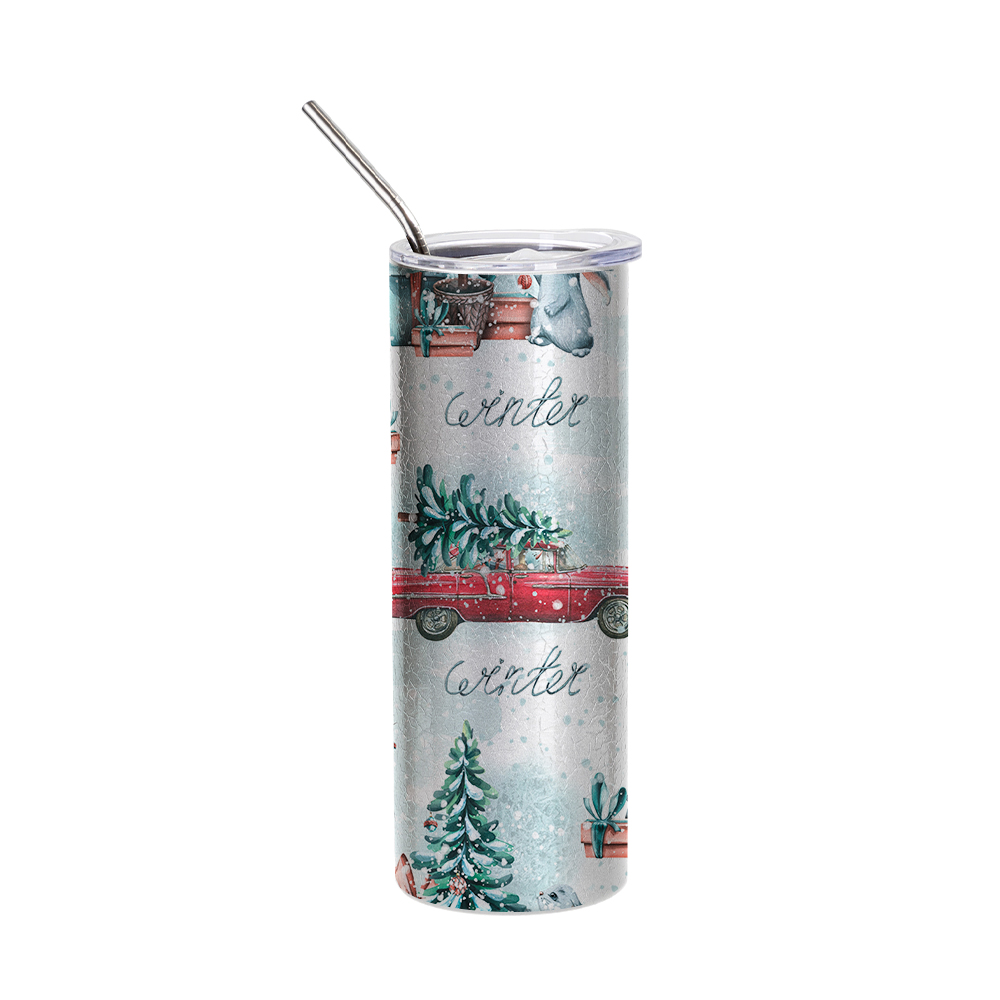 20oz/600ml Crackle Finish Stainless Steel Skinny Tumbler(Silver Grey)