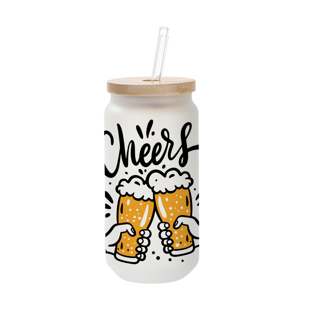 18oz/550ml Frosted Glass with Bamboo lid &amp; Glass Straw