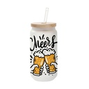 18oz/550ml Frosted Glass with Bamboo lid &amp; Glass Straw
