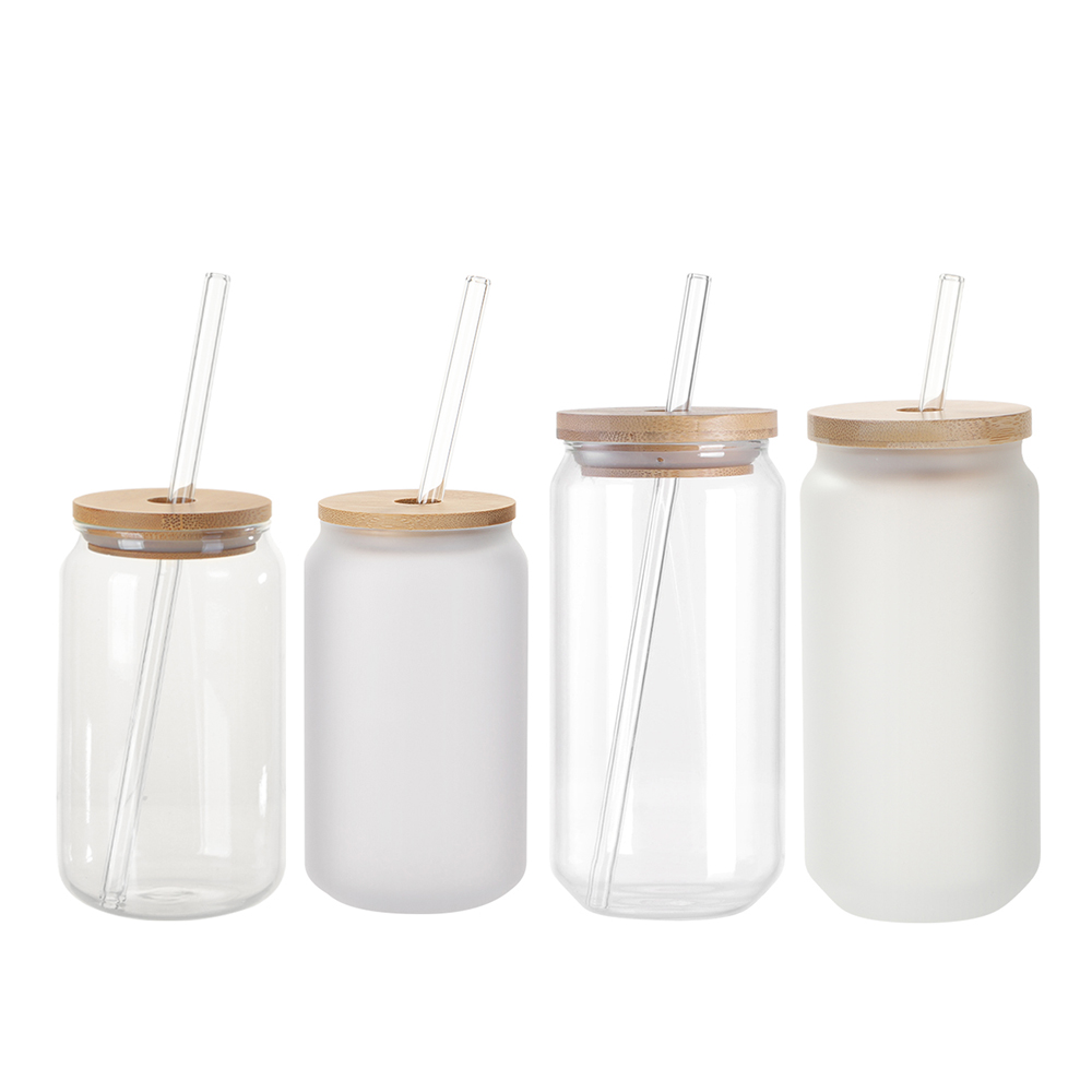 18oz/550ml Clear Glass with Bamboo lid &amp; Glass Straw