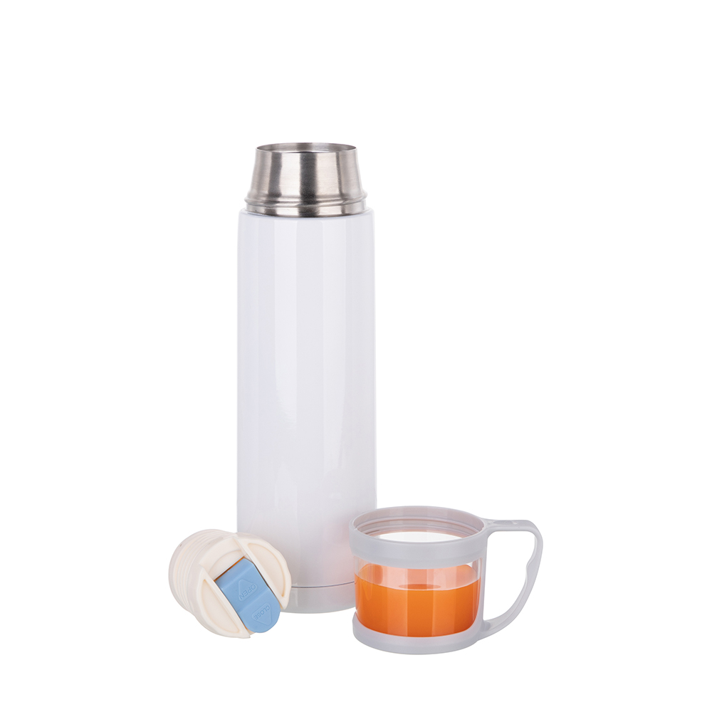 Stainless Steel Flask Thermos with Cup lid(17oz/500ml,Sublimation Blank,White)