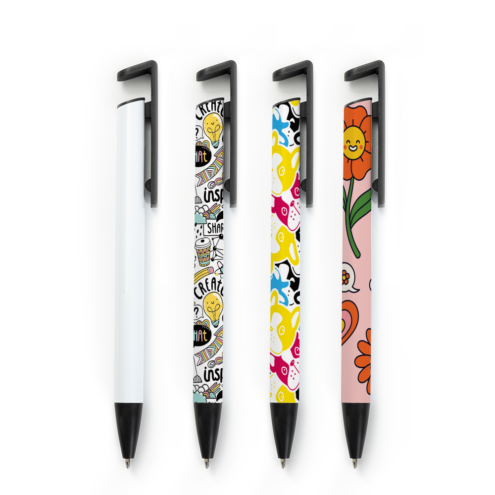 Sublimation Ballpoint Pen with Shrink Wrap (White Alu Cover &amp; Phone Holder)