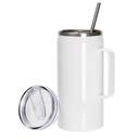 30OZ/900ml Stainless Steel Sublimation Wine Barrel Tumbler with Slide Lid &amp; Straw(White)