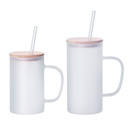 18oz/540ml Glass Mug Frosted White with Bamboo Lid and Glass Straw
