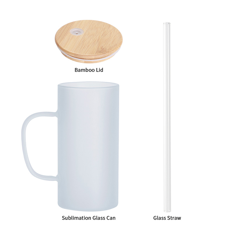22oz/650ml Glass Mug Frosted White with Bamboo Lid and Glass Straw