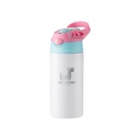 Kids Stainless Steel Bottle With Silicon Straw &amp;Pink Cap(12oz/360ml,Sublimation Blank,White)