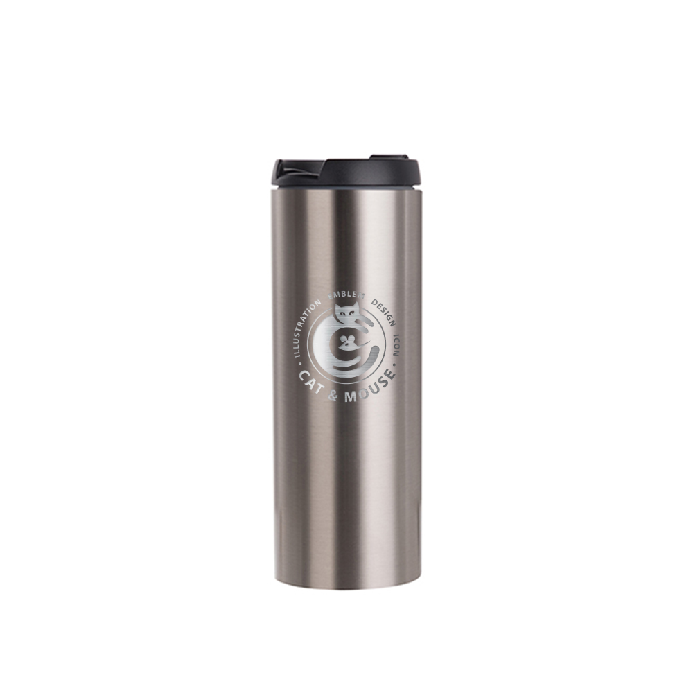 Stainless Steel Double Wall Bottle(14oz,Sublimation Blank,Silver)