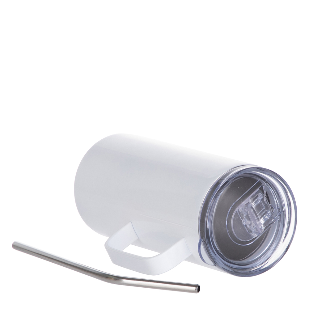 Stainless Steel Skinny Mug w/ Slide lid &amp; straw(16oz/480ml,Sublimation blank,White)