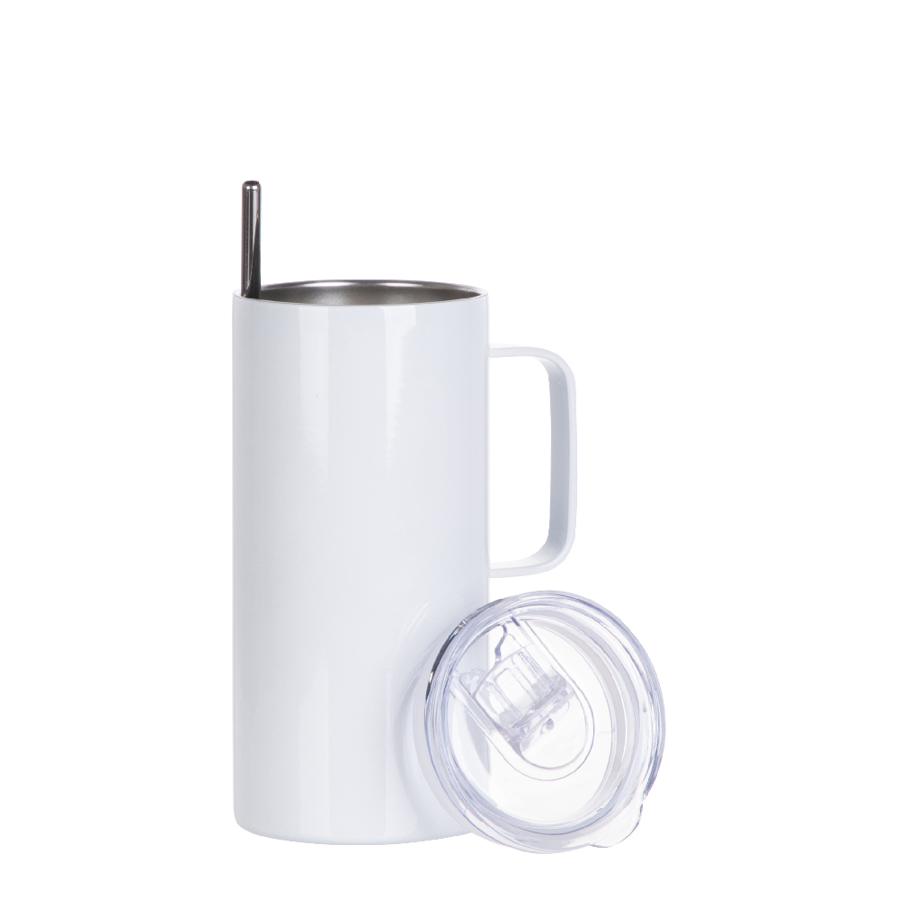 Stainless Steel Skinny Mug w/ Slide lid &amp; straw(16oz/480ml,Sublimation blank,White)