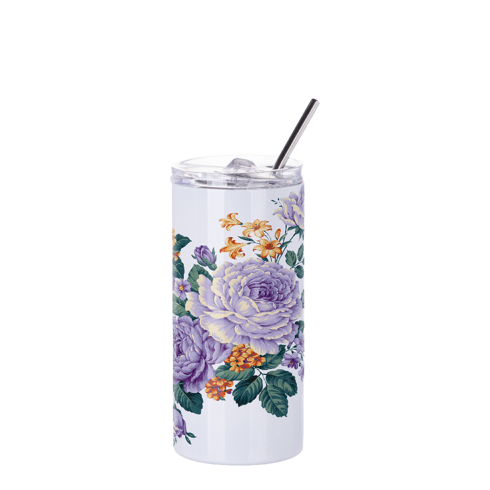 Stainless Steel Tumbler with Straw(16oz/480ml,Sublimation blank,White)