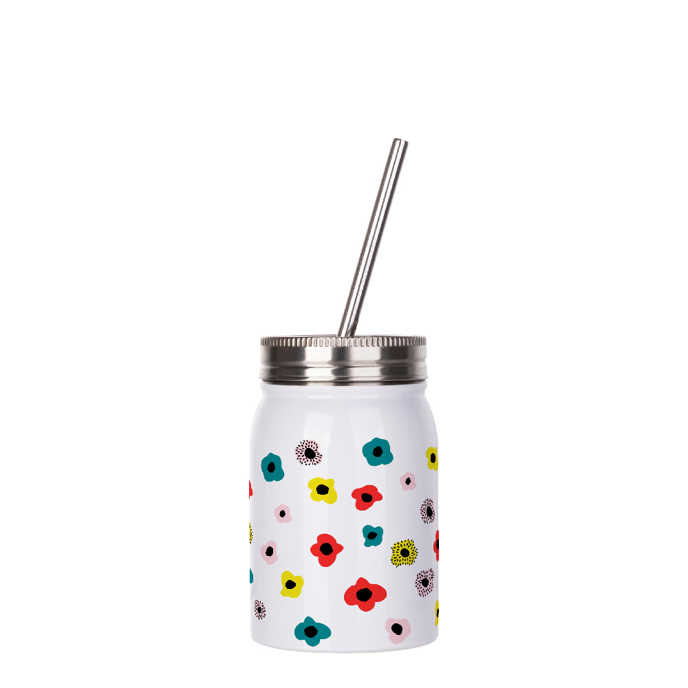 Stainless Steel Mason Jar with Straw(17oz/500ml,Sublimation blank,White)