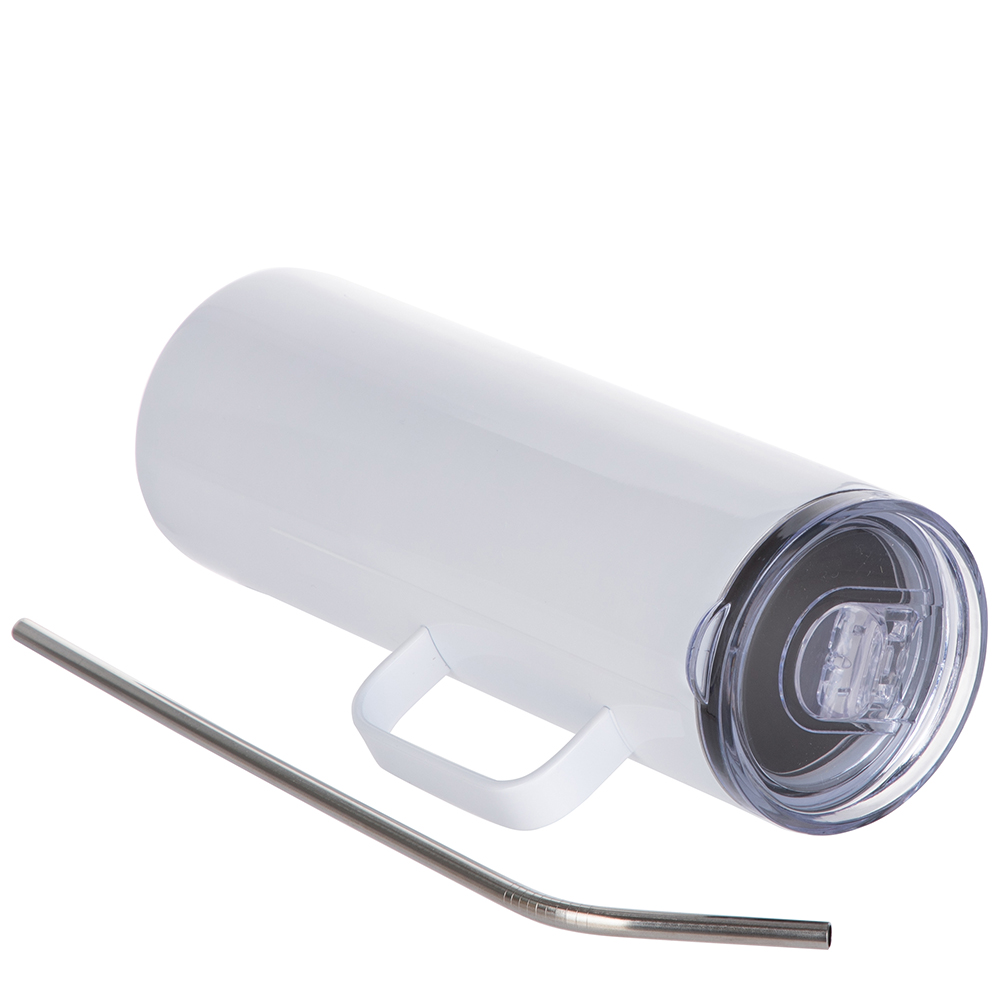 Stainless Steel Skinny Mug w/ Slide lid &amp; straw(20oz/600ml,Sublimation blank,White)