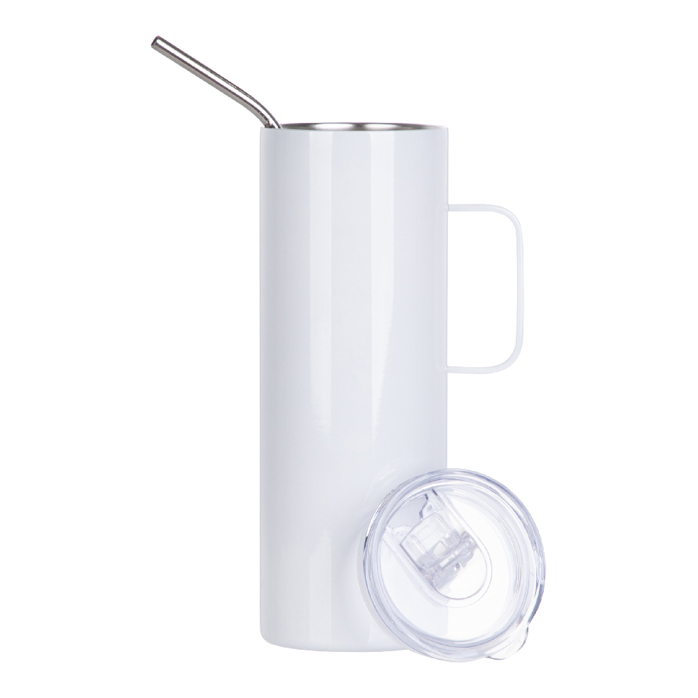 Stainless Steel Skinny Mug w/ Slide lid &amp; straw(20oz/600ml,Sublimation blank,White)