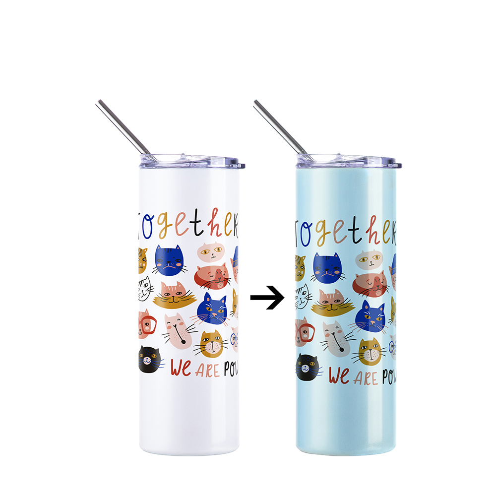 Color Changing Tumbler with Straw(20oz/600ml,Sublimation blank,White-Blue)