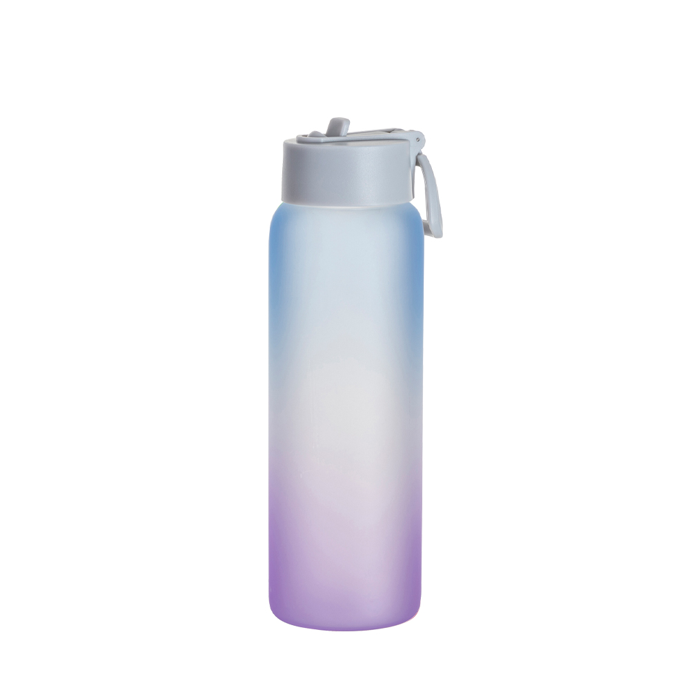 32oz/950ml Frosted Glass Sports Bottle w/ Grey Straw Lid (Gradient Color Blue &amp; Purple)